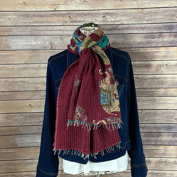 Hand Crafted Accessories - KANTHA SCARF SARI HEAD WRAP DECOR LINEN SARONG